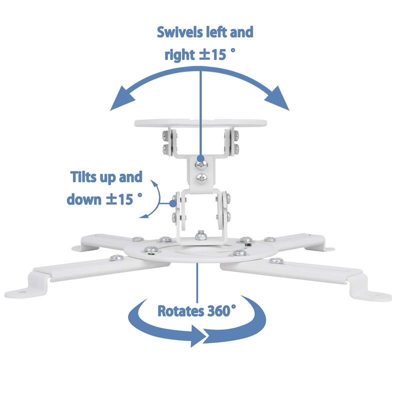 DYNAVISTA Full Motion Universal Projector Ceiling Mount Bracket with Adjustable Extendable Arms Rotating Swivel Tilt and Low Profile Mount for Home and Office Projector (White) - Image 3